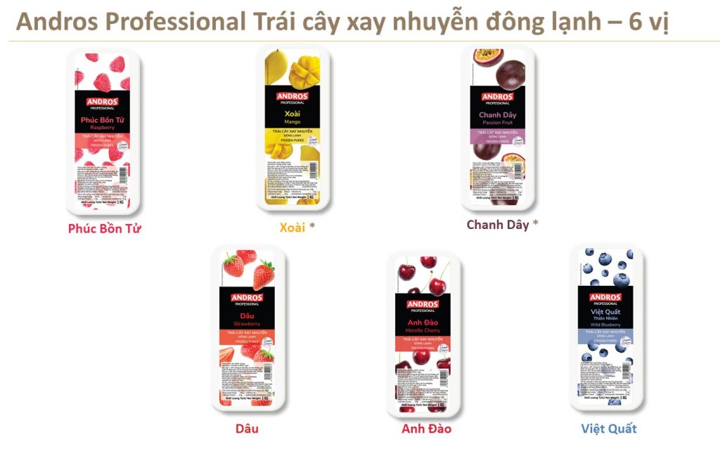 Andros trái cây xay nhuyễn đông lạnh 6 vị