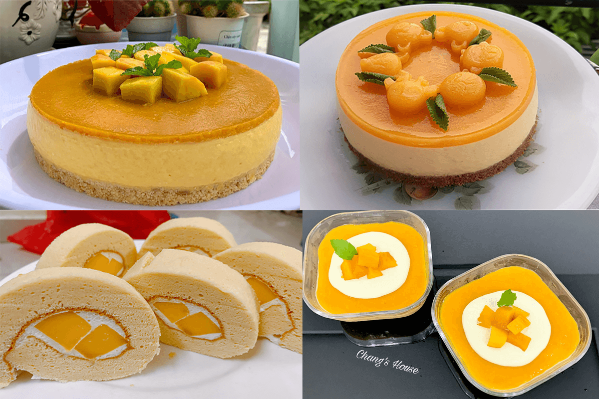 Bánh Cheesecake, Mousse hay bánh bông lan cuộn Xoài